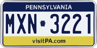 PA license plate MXN3221