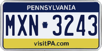 PA license plate MXN3243