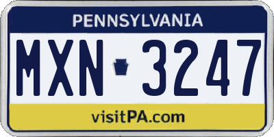 PA license plate MXN3247