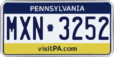 PA license plate MXN3252