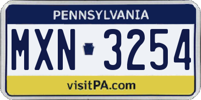 PA license plate MXN3254