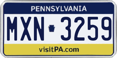 PA license plate MXN3259