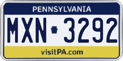 PA license plate MXN3292