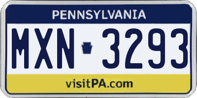 PA license plate MXN3293
