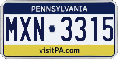 PA license plate MXN3315