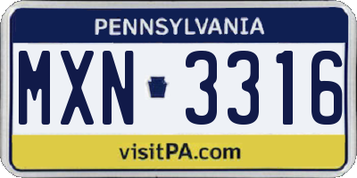 PA license plate MXN3316