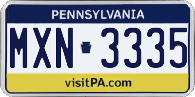 PA license plate MXN3335