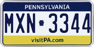 PA license plate MXN3344