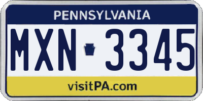 PA license plate MXN3345