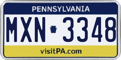 PA license plate MXN3348