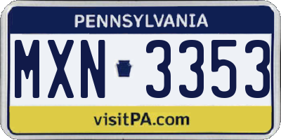 PA license plate MXN3353