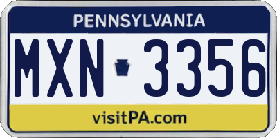 PA license plate MXN3356