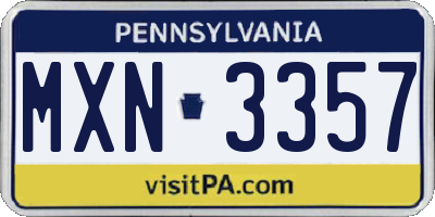 PA license plate MXN3357