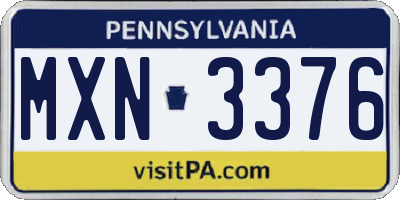 PA license plate MXN3376
