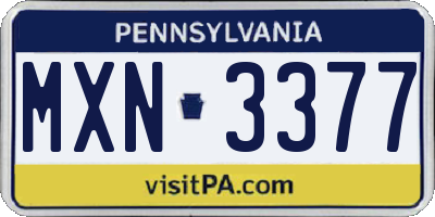 PA license plate MXN3377