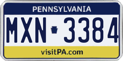 PA license plate MXN3384