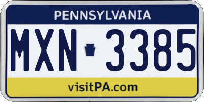 PA license plate MXN3385