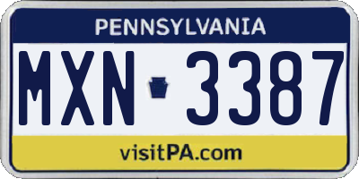 PA license plate MXN3387