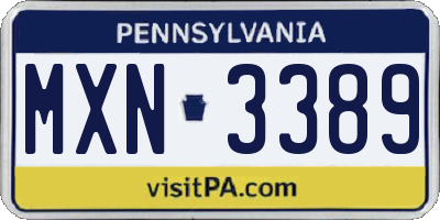 PA license plate MXN3389