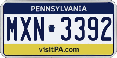 PA license plate MXN3392