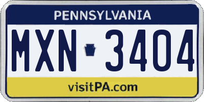 PA license plate MXN3404