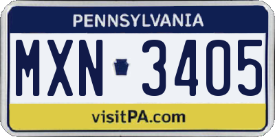 PA license plate MXN3405