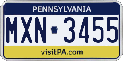 PA license plate MXN3455