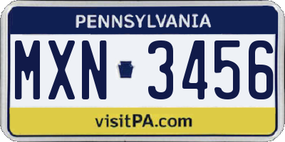 PA license plate MXN3456