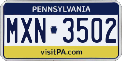 PA license plate MXN3502