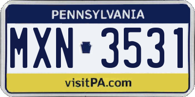 PA license plate MXN3531