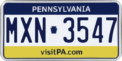 PA license plate MXN3547