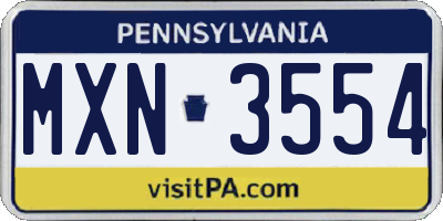 PA license plate MXN3554