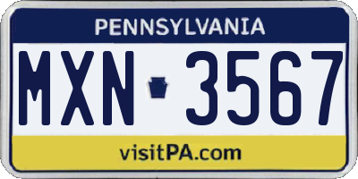 PA license plate MXN3567