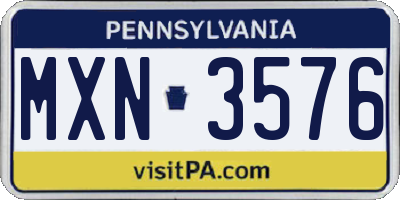 PA license plate MXN3576