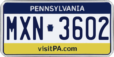 PA license plate MXN3602