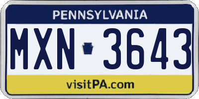 PA license plate MXN3643
