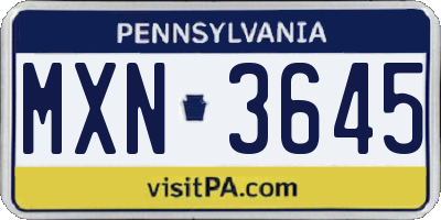 PA license plate MXN3645