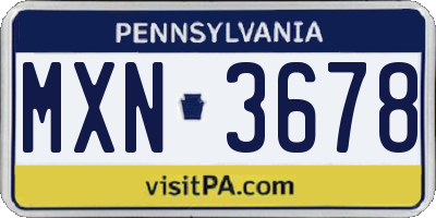 PA license plate MXN3678