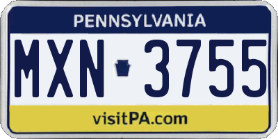 PA license plate MXN3755
