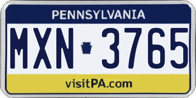 PA license plate MXN3765