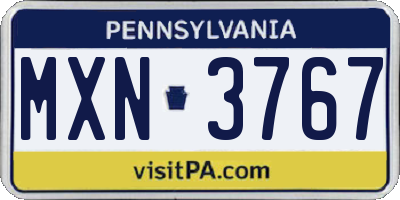 PA license plate MXN3767
