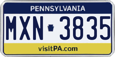 PA license plate MXN3835