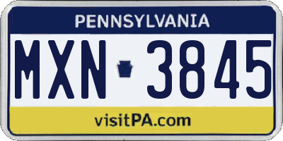 PA license plate MXN3845