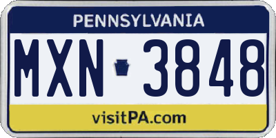 PA license plate MXN3848