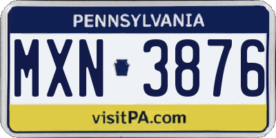 PA license plate MXN3876