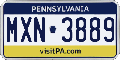 PA license plate MXN3889