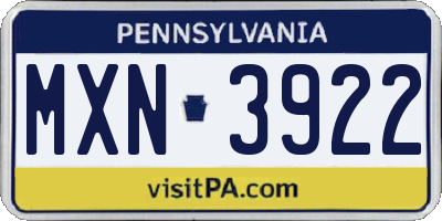 PA license plate MXN3922