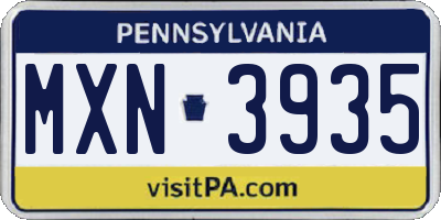 PA license plate MXN3935