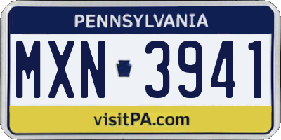 PA license plate MXN3941