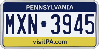 PA license plate MXN3945